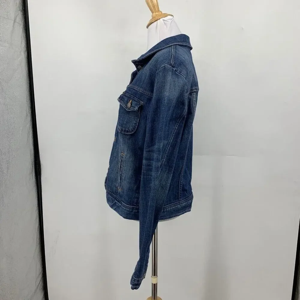 J. Crew Jacket Women M Medium Denim Trucker Long Sleeve Flap Pockets Jean - Picture 5 of 11